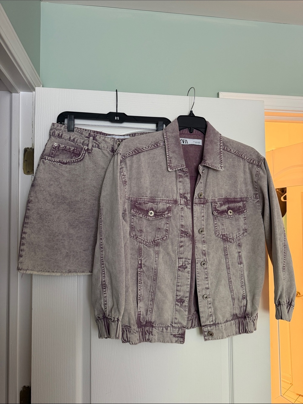 Zara Faded Lavender-Purple Denim oversized Jacket and Mini Skirt Set